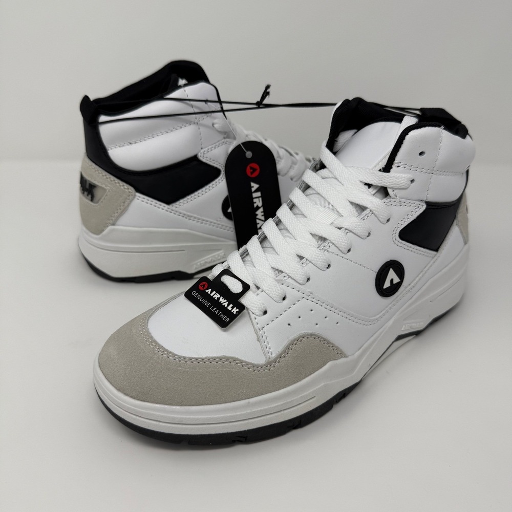 Airwalk High Top Sneakers Size 8 White Black Skate Shoes Leather NWT Men's